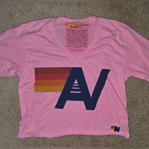 Aviator Nation Boyfriend Tee Women's Size Small Pink Cropped Shirt Logo
